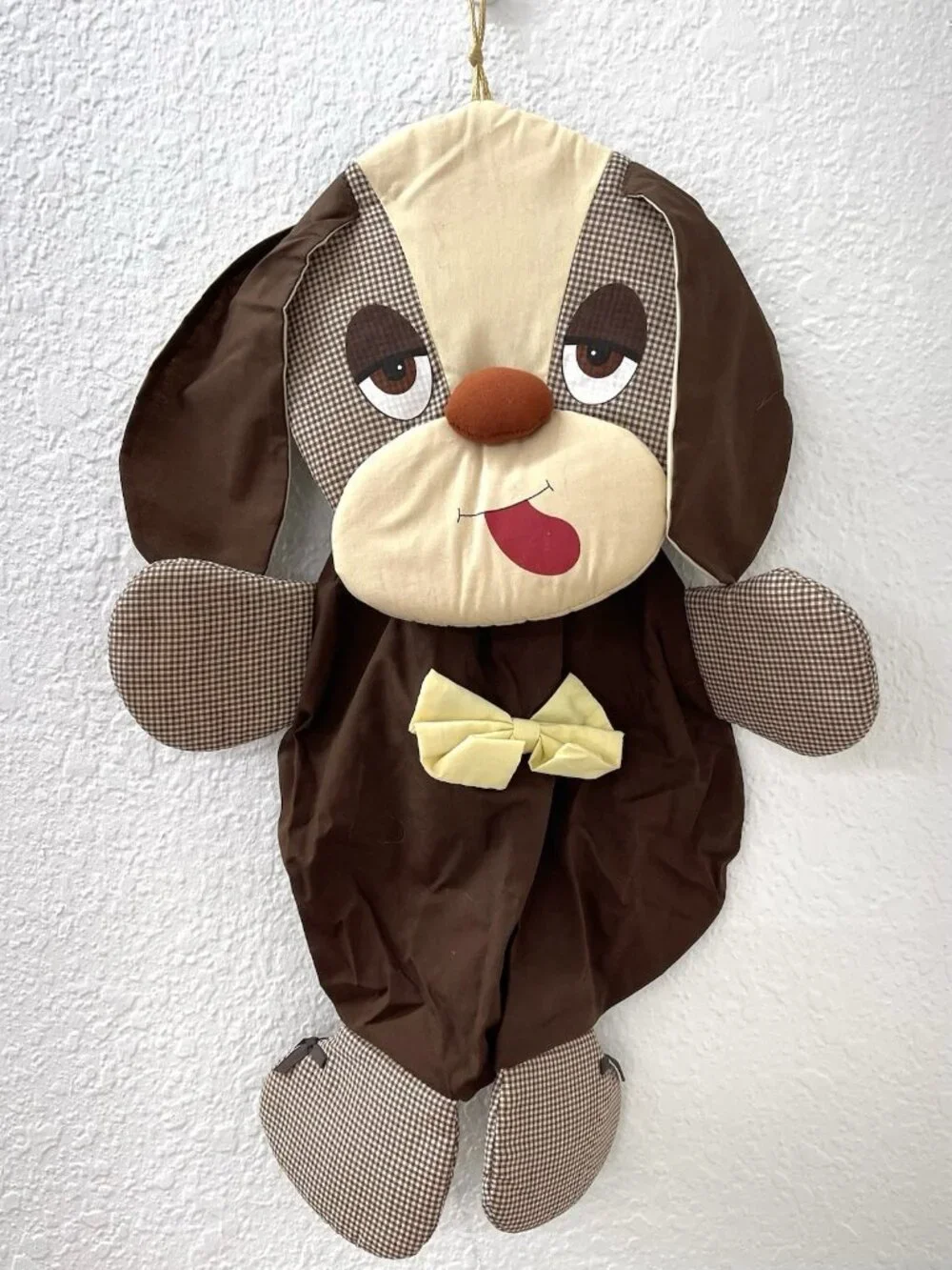 VTG Russ Berrie BAXTER Dog Pajama PJ Tote Hanging Organizer BAG Brown Cloth 22